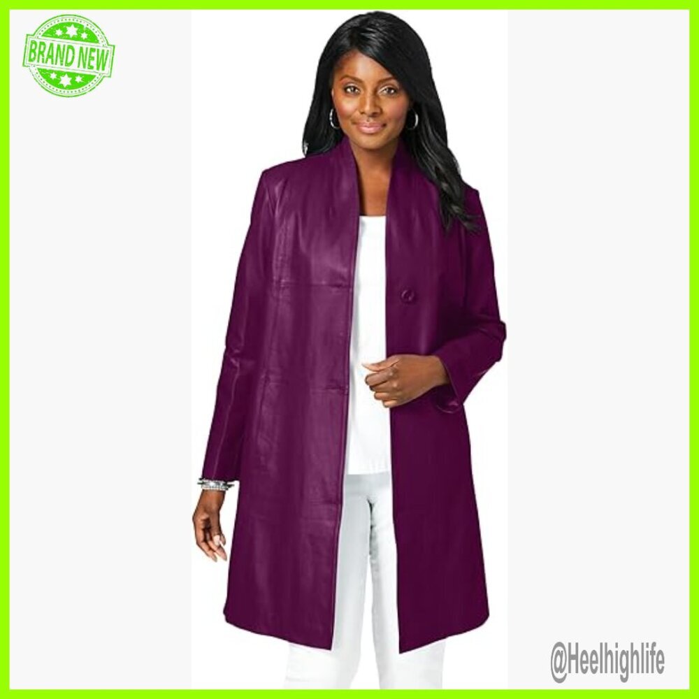 Plus Size Genuine Leather Swing Coat Knee Length Trapeze Silhouette